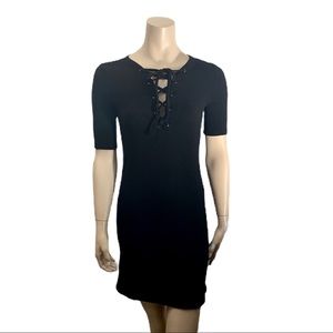 3/$30 - Harlow Black Ribbed Tie Front Dress Size M